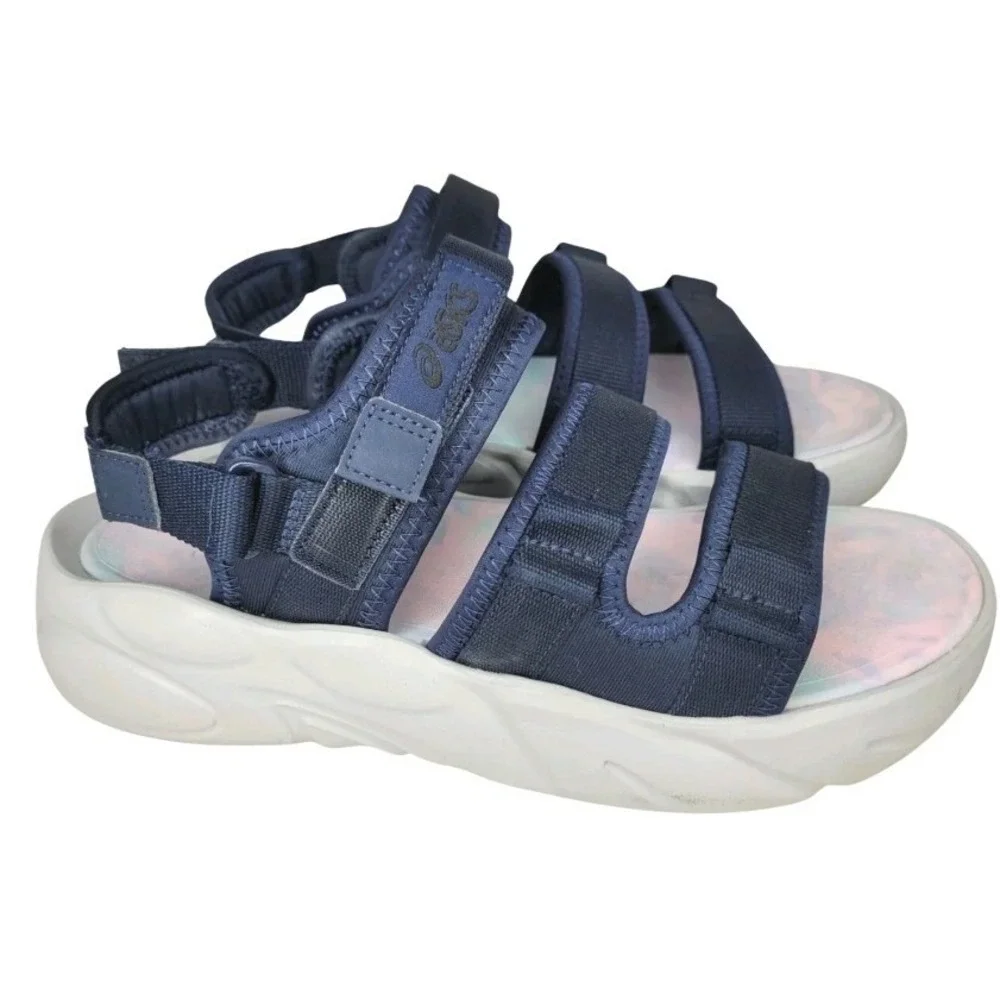 *Asics Bondal Mens 9/ Womens 10.5 ‎ Navy Blue White Chunky Strappy Sport Sandals